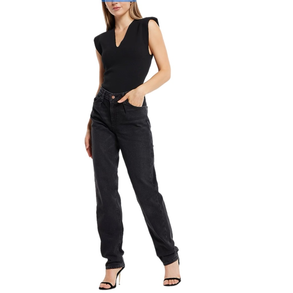 NWT Express Mid Rise Washed Black Pleated Baggy Jeans Size 6